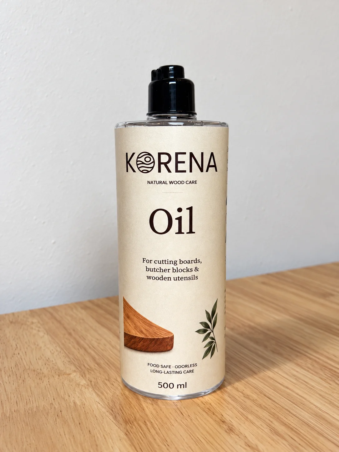 KORENA Oil 500 ml bottle on a wooden table